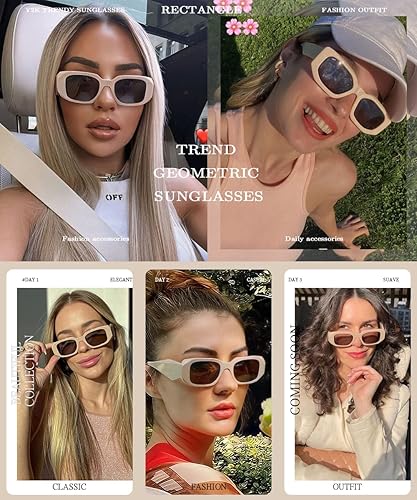 Miniatura 3 de BOJOD Gafas de sol rectangulares de moda para mujeres y hombres, gafas de sol retro ovaladas y2k retangulares cuadrados negros, bronce