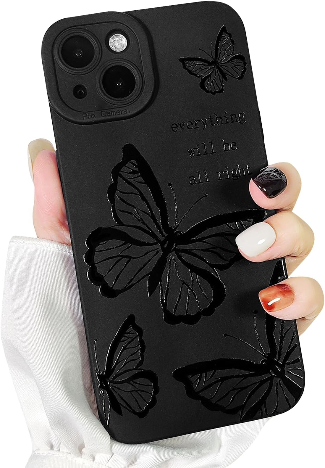 Compatible for iPhone 14 Plus Case Cute Cool Butterfly Black Design for Girls Women Soft TPU Shockproof Protective Girly for iPhone 14 Plus-Four Butterflies