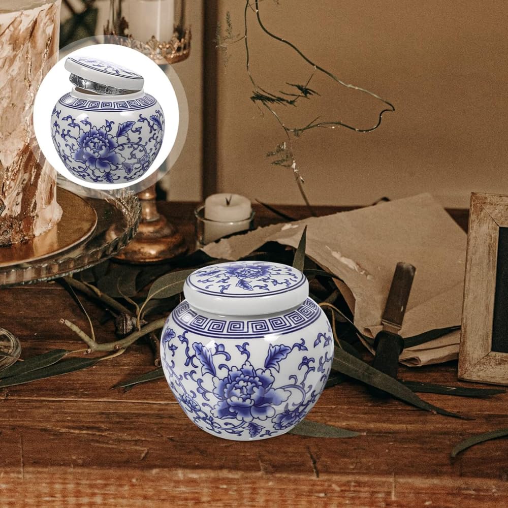 Keramik-Teedose, Vintage-Teedose, blau-weißes Porzellan, luftdicht, für Tee, Zucker, Süßigkeiten oder Snacks, ideal für Teebeutel und Mehl