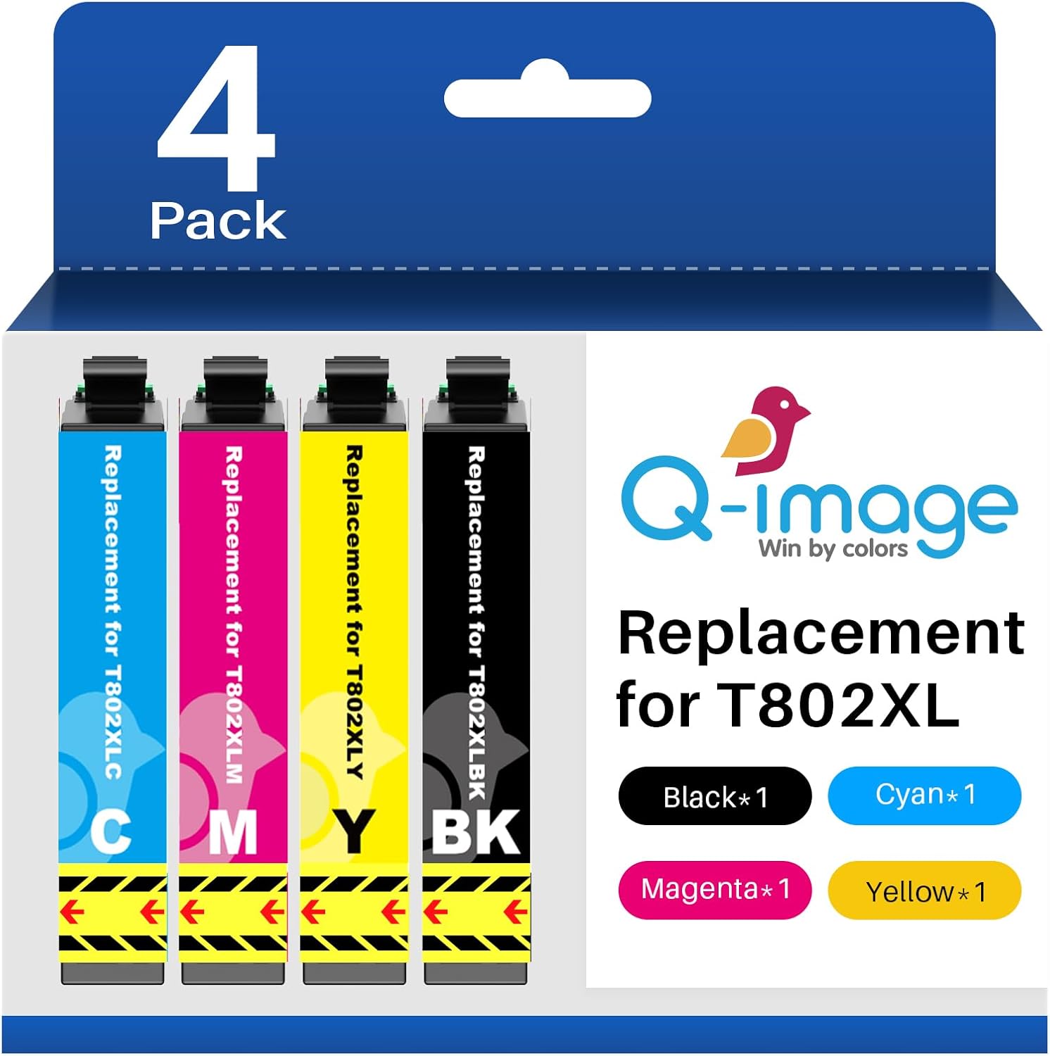 Replacement 802XL 802 Ink Cartridge Remanufactured for 802XL 802 T802XL T802 to use with Work with Workforce Pro WF-4730 WF-4740 WF-4720 WF-4734 EC-4020 EC-4030 for 802 ink cartridges (4 Pack)