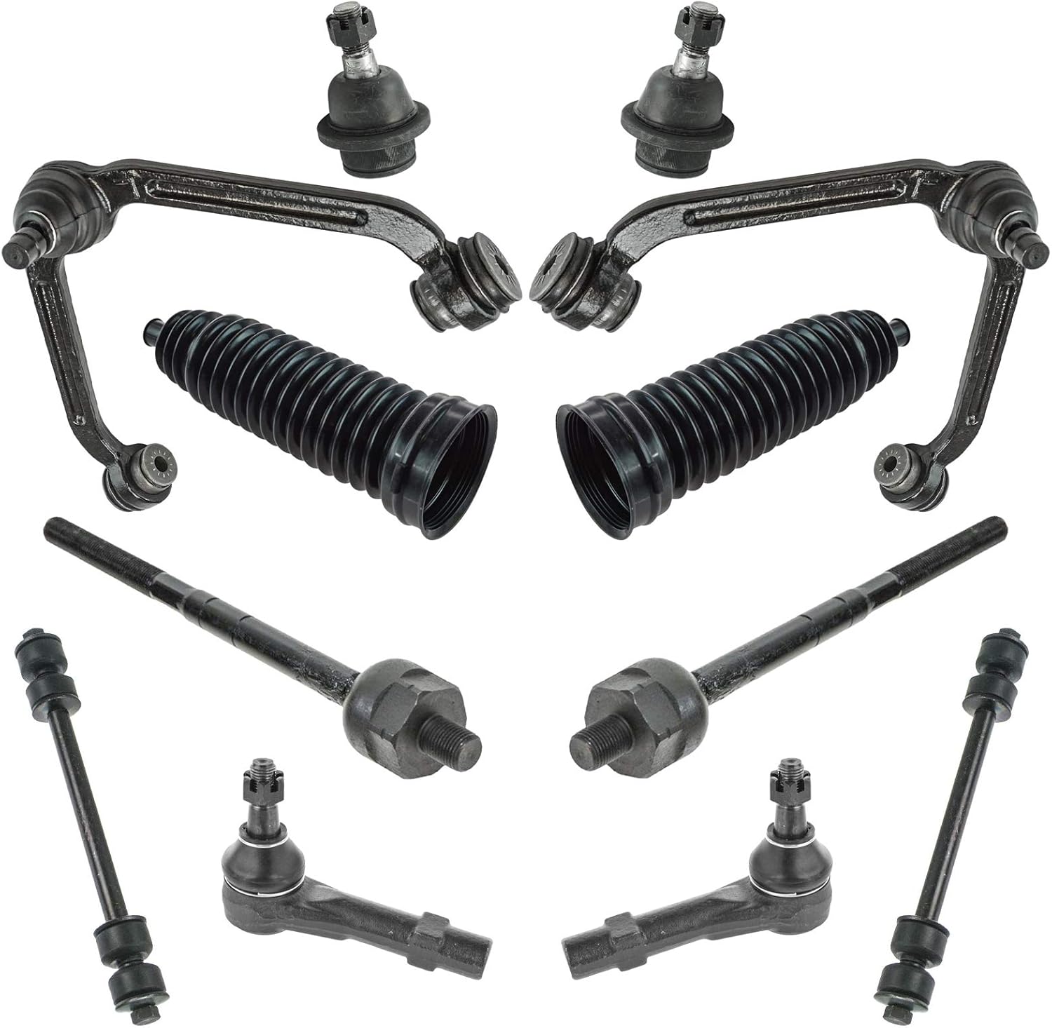 TRQ Front Steering & Suspension Kit Ball Joint Control Arm with Ball Joint Steering Rack & Pinion Bellow Sway Bar Stabilizer Link Tie Rod Compatible with Ford Mazda Mercury
