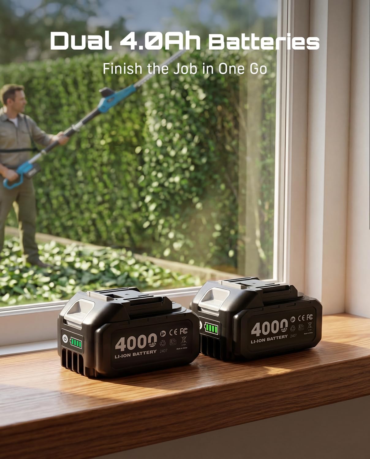 SEESII Cordless Pole Hedge Trimmer: Electric Bush Trimmer with 20" Dual-Action Blade+SEESII 2-in-1 Pole Pruning Shears