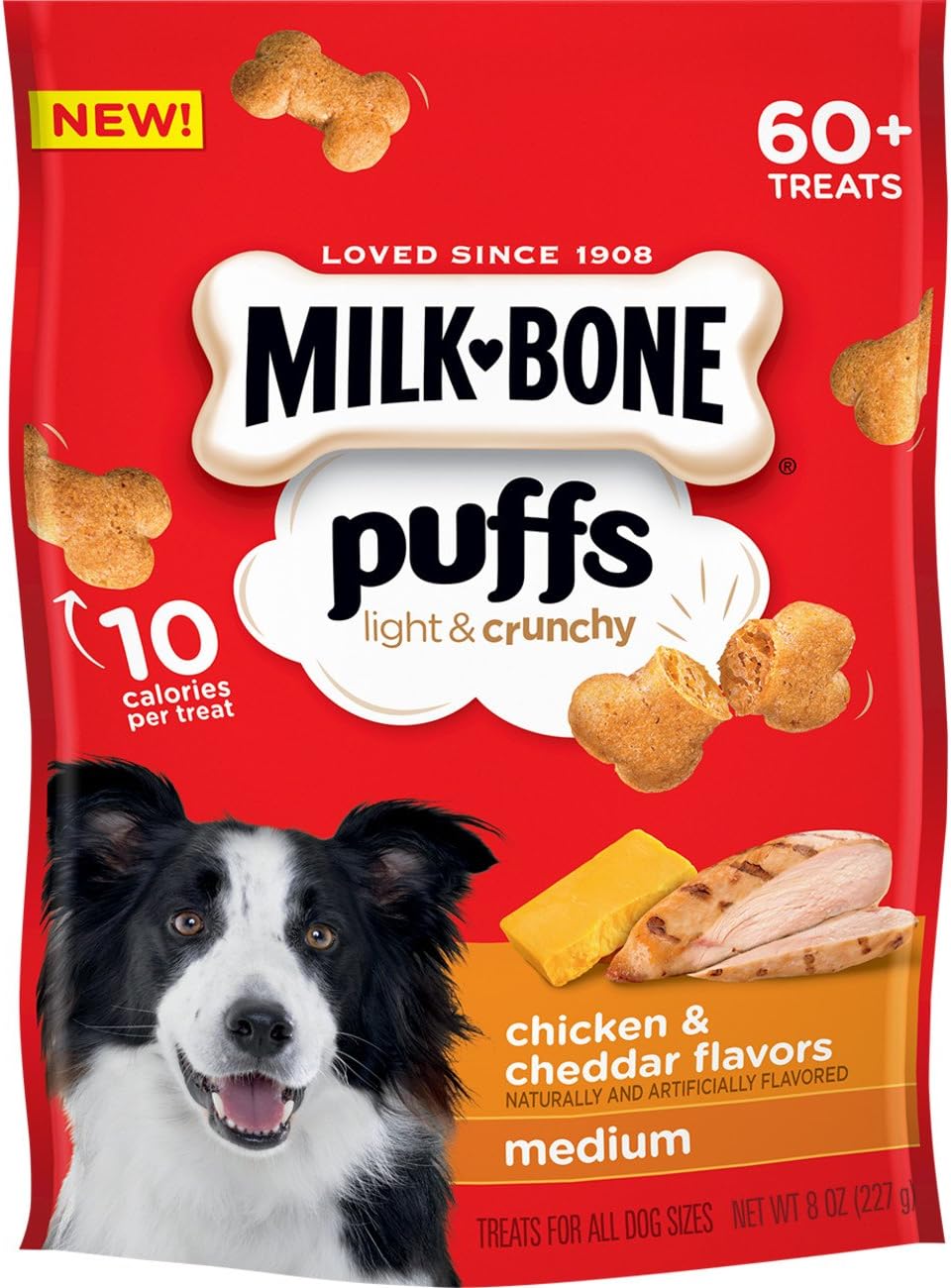 Milk-Bone Puffs Dog Treats, Chicken & Cheddar Flavors, Medium Treats, 8 Ounces