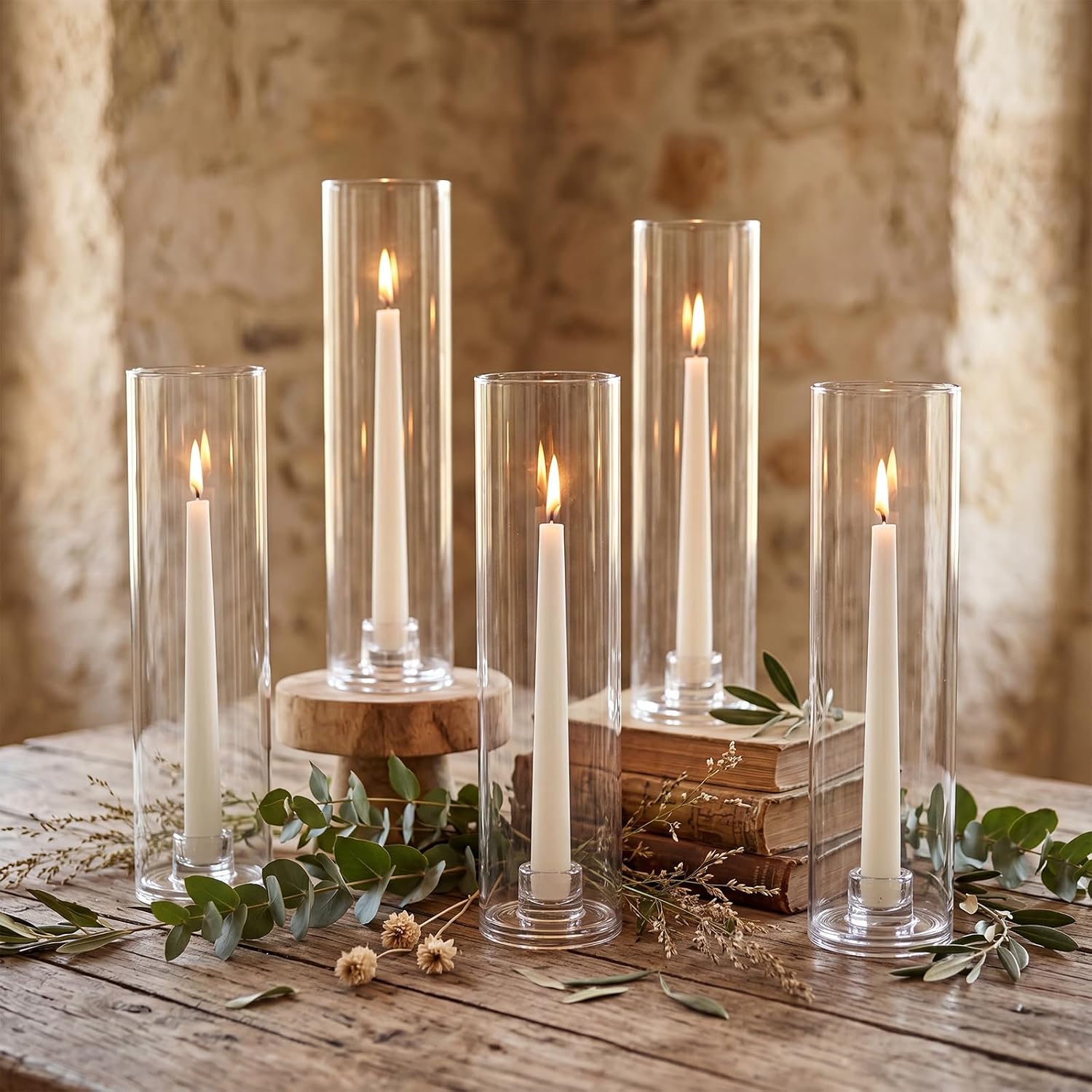 36 Pcs 12" Tall Hurricane Glass Candle Holders with Taper Candles