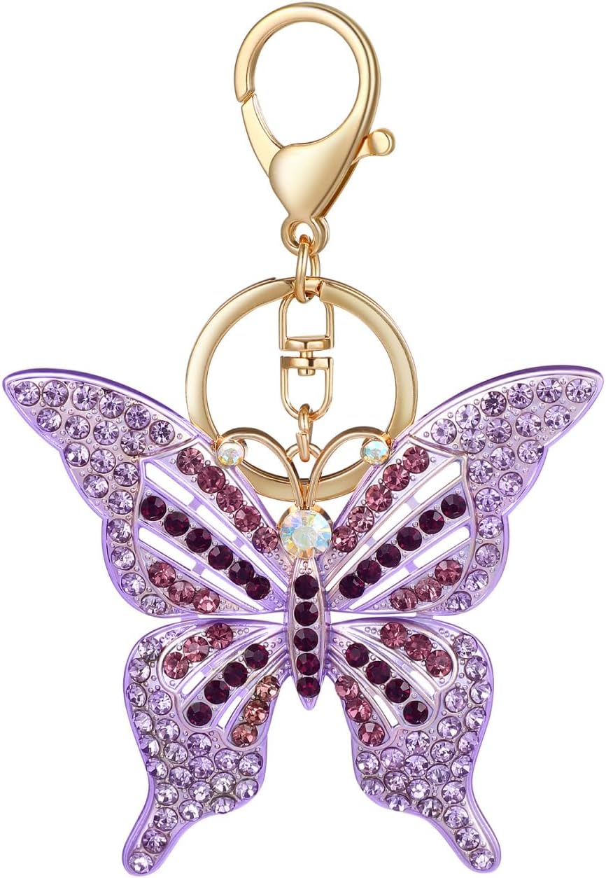 ABOOFAN Butterfly Keychain Pendant Key Ring with Sparkling Rhinestone: Lightweight and Portable Key Holder for Car Backpack Bag Charm 5.1" x 3.3"