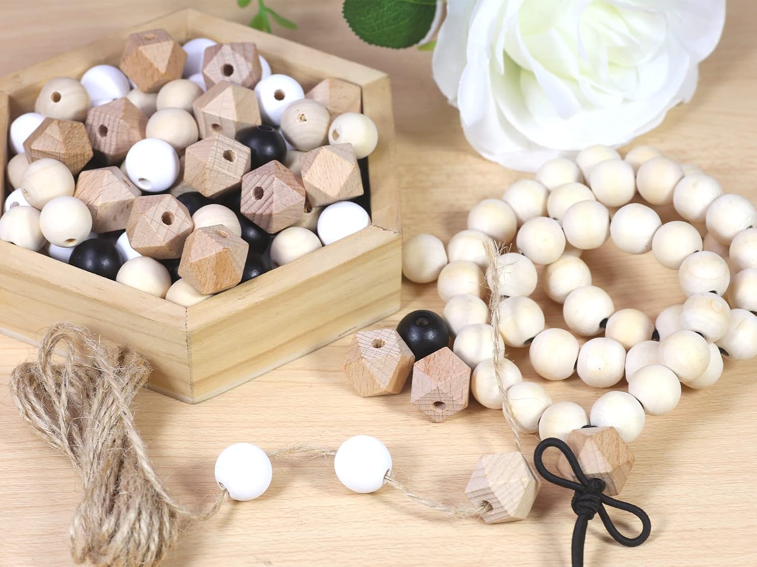 16mm Octangle Wood Beads 120pcs Round for Keychain Wreath Crafts image 5