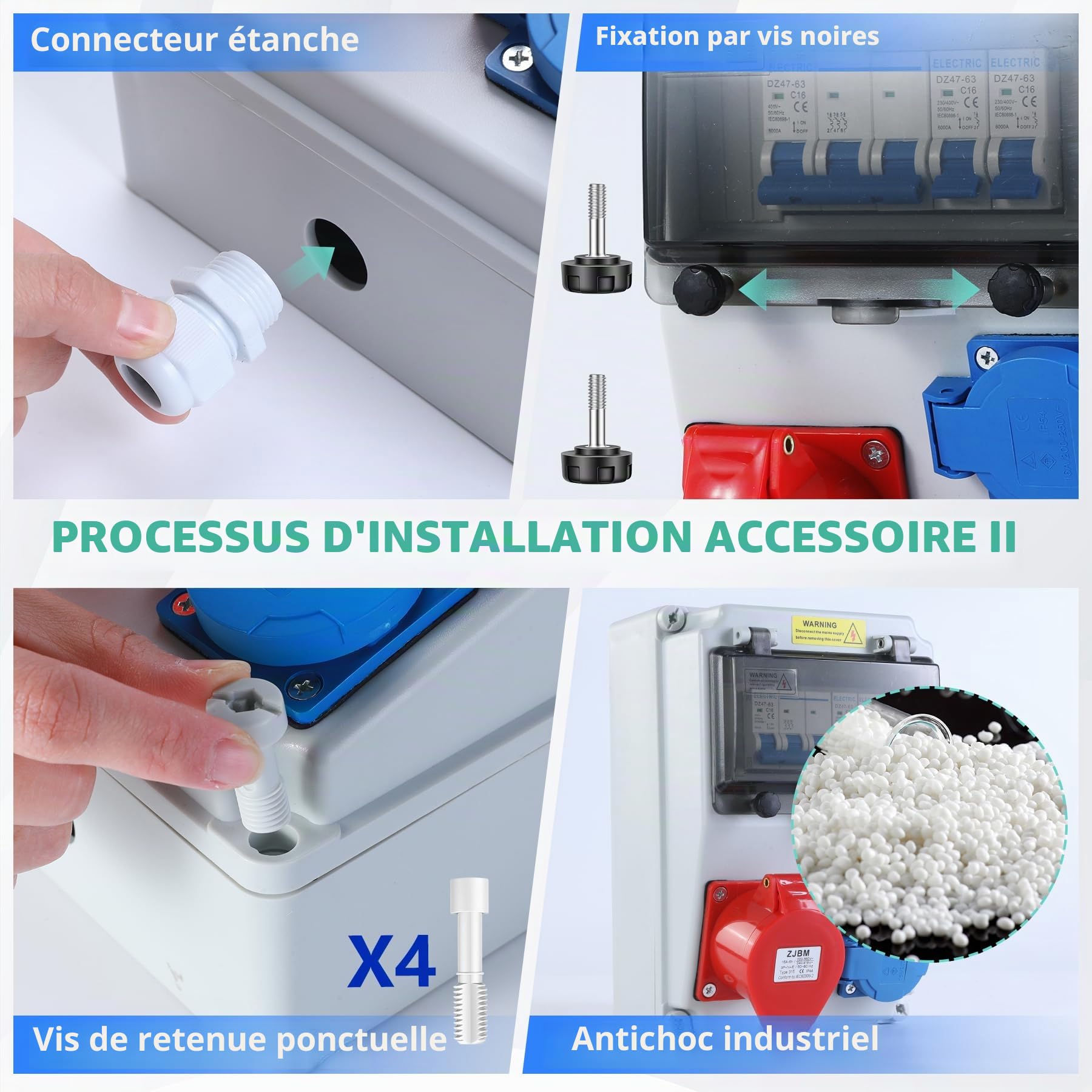 VAYALT Tableau Électrique 16A, Coffret Électrique de Chantier 230V, 2 x 16A Schuko+ 400V 16A CEE avec Disjoncteur, Boîtier étanche IP66, Coffret de Chantier pour Ateliers-Répartiteur Mural pré-câblé