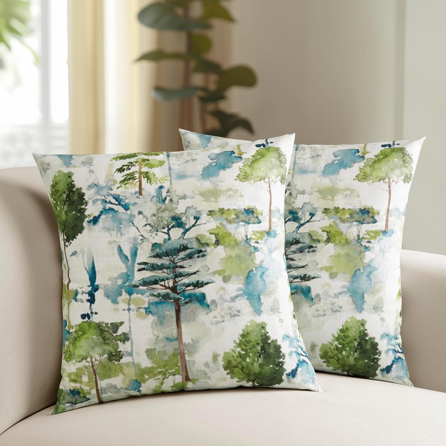 HPD Half Price Drapes Textured Cotton Printed Cushion Pillow Covers (Set of 2) - Decorative Throw Pillow Covers 18x18 Inch for Bedroom and Living Room - Grove Teal Blue