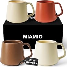 MIAMIO - Ensemble de Tasses à Café (Lot de 4) / Grandes Tasses en Céramique (420 ml) - Tasse pour Cappuccino, Thé, Espresso - Compatible Micro-ondes et Lave-vaisselle (Beige Pastel)
