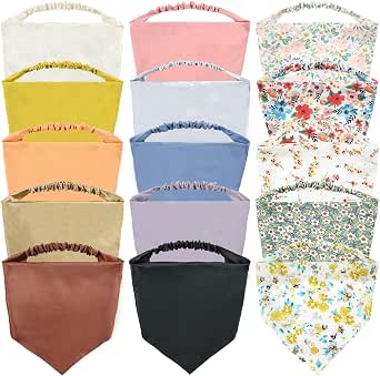 Lawie 15 Pack Large Colorful Floral Satin Silk Bandana Headbands for Women and Girls