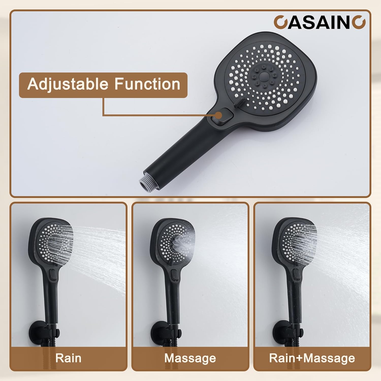 CASAINC 16 Inch Rain Shower Head with Handheld, Thermostatic Shower System Matte Black, Luxury 4-Function Rainfall Shower System, Ceiling Mounted Shower System with French Vernet Thermostatic Valve
