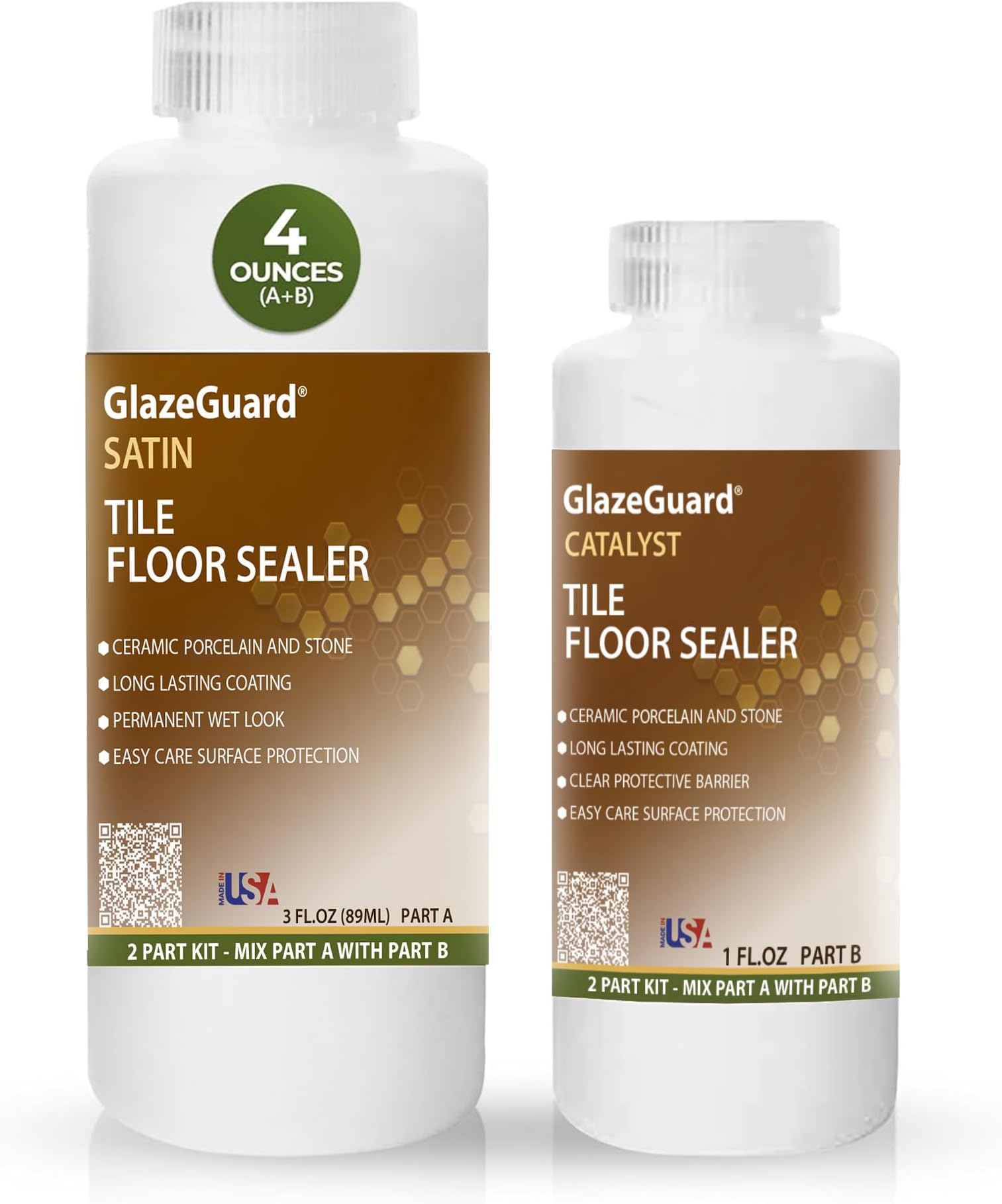 Covertec GlazeGuard Satin Grout Sealer & Tile Sealer for Ceramic & Porcelain – Clear Water-Based 2-Part Polyurethane, Shower & Floor Sealant, 4 oz Sample Kit