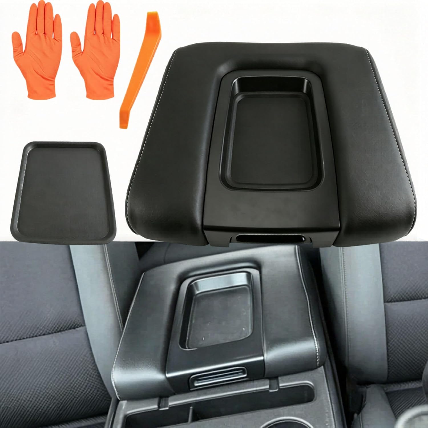 22881398 Front Center Console Armrest Lid w/ Liner Mat Pry Tool & gloves for Chevrolet Silverado & GMC Sierra 1500 2500HD 3500HD, for Suburban Tahoe, for Yukon (XL), for Cadillac Escalade (ESV)
