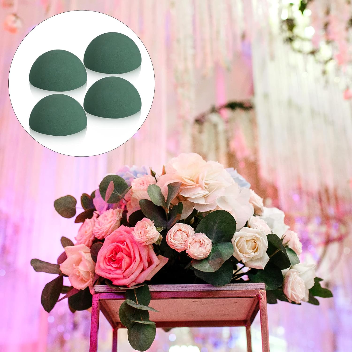 Floral Dry Foam Half Ball 4 Pack Green Floral Foam Round Foam Block Dry Foam Balls Craft Supplies Large Flower Foam Craft Foam for Artificial Plant Floral Arrangement (3.54 x 1.77 Inch)
