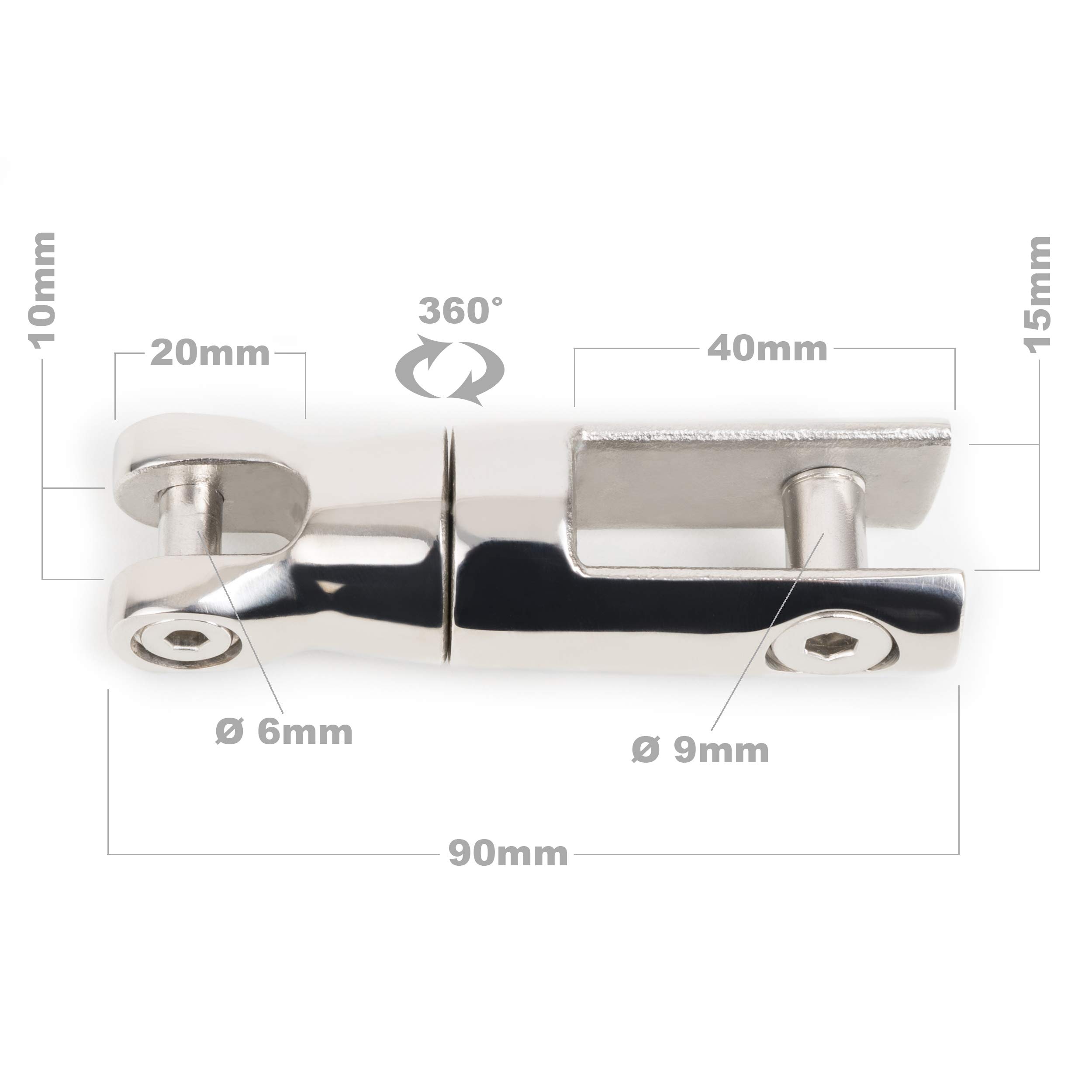 Edelstahl Ankerwirbel Ankerverbinder 6mm bis 8mm | INOX 316, Asis 316, Nirosta | zweiteilig mit Drehgelenk zum Verbinden von Anker und Ankerkette