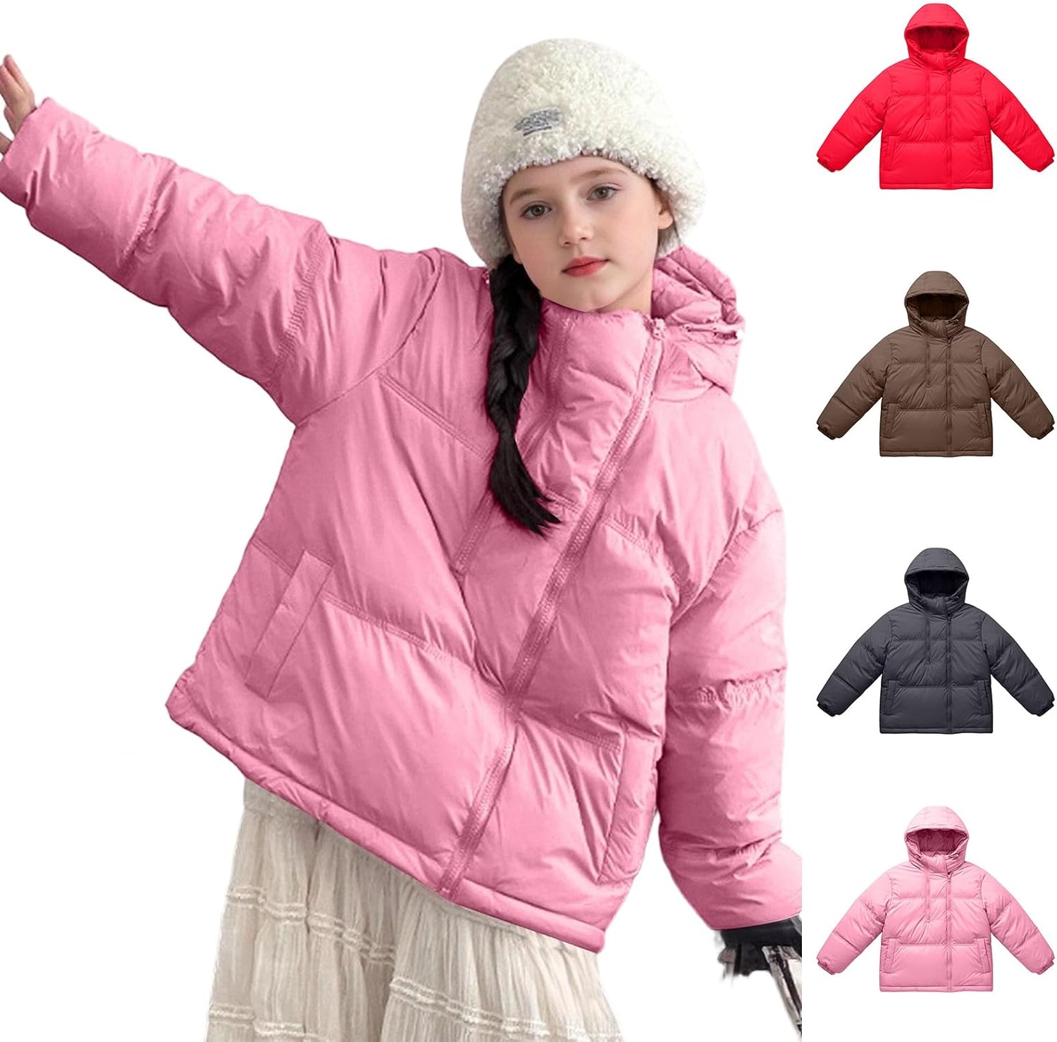 Girls Puffer Jacket Hooded Winter Coats Windproof Zipper Outerwear Thick Warm Kids Padded Parka Boys Waterproof Ski Jacket