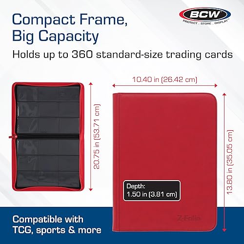Miniatura 3 de BCW Z-Folio - Álbum LX de 9 bolsillos - Rojo  Organizador de tarjetas con cremallera segura  Carpeta de colección de tarjetas de cuero sintético