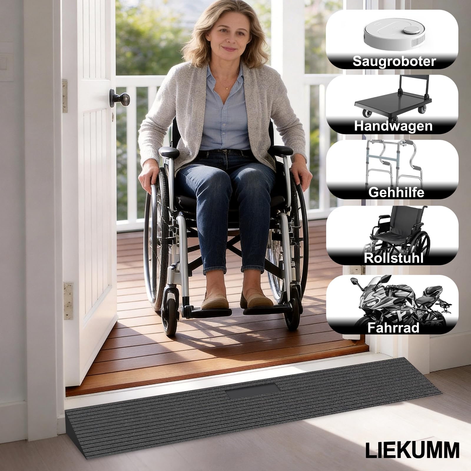 LIEKUMM Gummi Türschwellenrampe 3 cm Höhe, 650 kg Tragkraft Rollstuhlrampe, rutschfest Schwellenrampe für Türschwellen, Bordsteine, Stufen, Rollator, Scooter, Kinderwagen