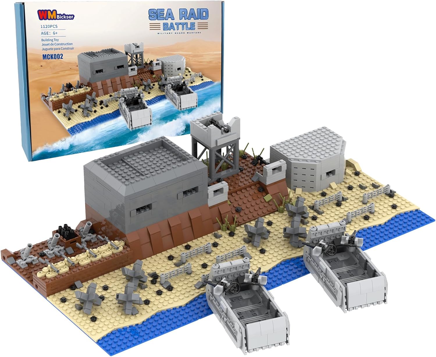 1120 Piece WW2 Landing Craft Battlefield Military Fortresses Building Block Set Toys for Kids.Including Fortresses,Landing Craft, Turrets.The Best Gift for Military Enthusiasts.
