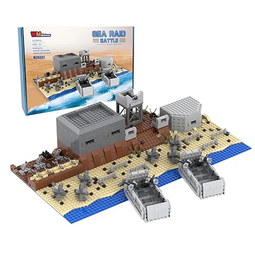 WMBickser 1120 Piece WW2 Landing Craft Battlefield Military Fortresses Building Block Set Toys for Kids.Including Fortresses,Landing Craft, Turrets.The Best Gift for Military Enthusiasts.