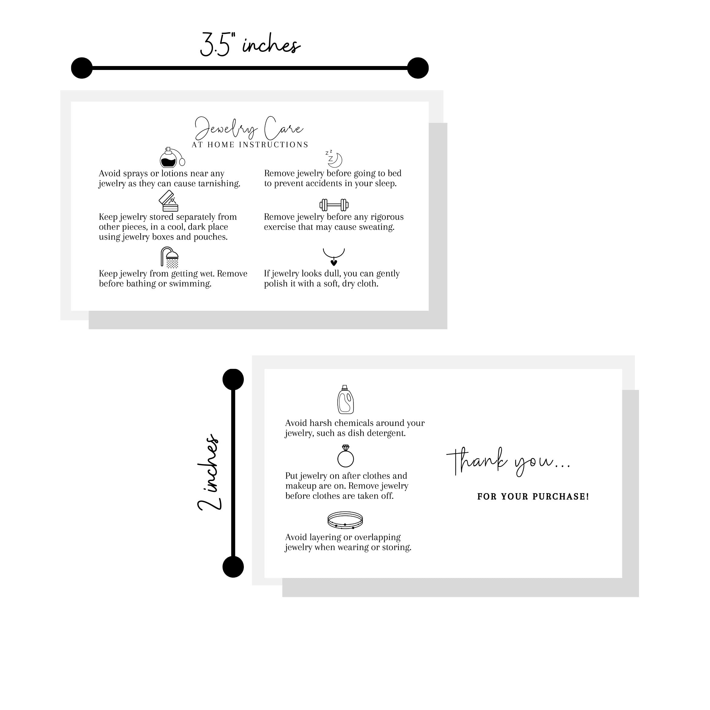 Tarjetas de instrucciones para el cuidado de joyas en casa | Paquete de 50 | Tamaño de tarjeta de visita de 2 x 3.5 pulgadas | Suministros para el cuidado de joyas | Suministros de consultor de joyas