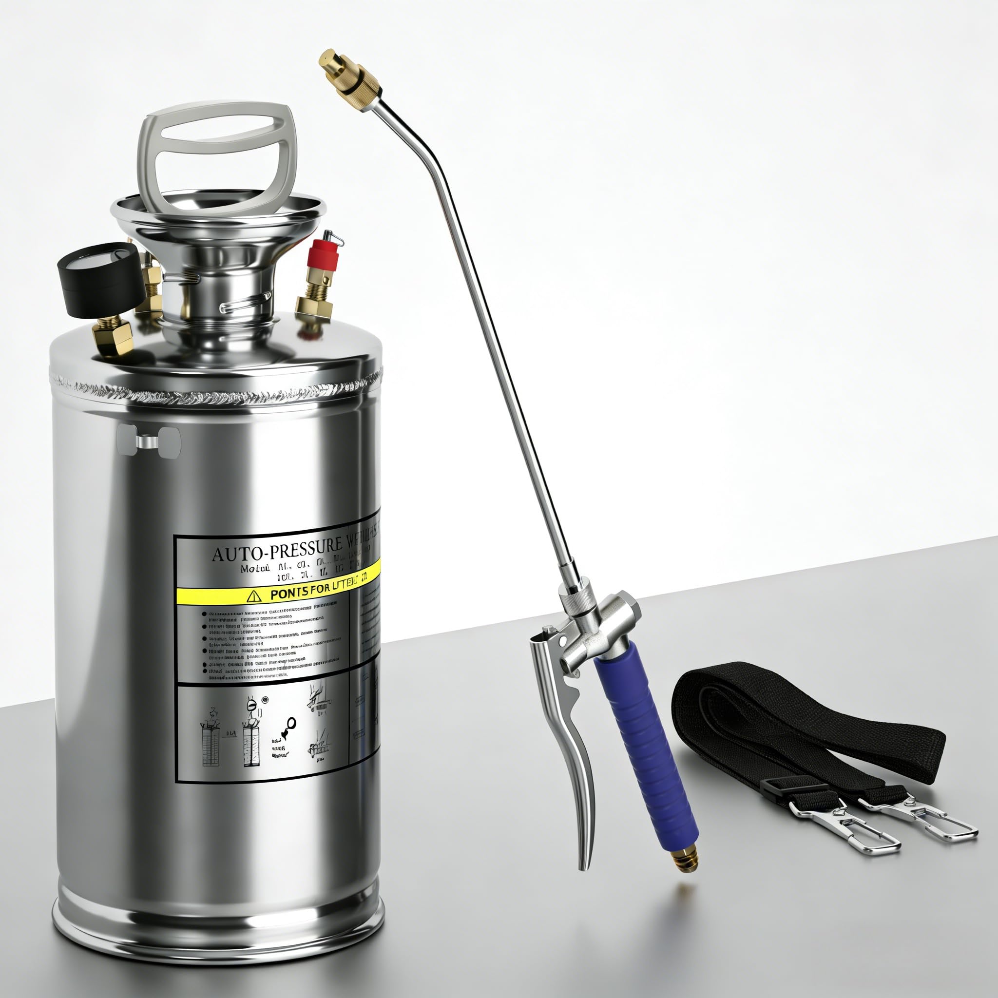 Opryskiwacz ogrodowy 1,5 l, rozpylacz chemiczny ze stali nierdzewnej 304, ręczny opryskiwacz z pompką, z manometrem, regulowaną dyszą, 40 cm rozpylaczem, wężem 1,0 m i zaworem bezpieczeństwa