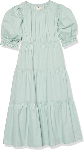 Tienda Essentials Girls' Cotton Blend Puff Sleeve Tiered Maxi Dress (Previously Tienda Aware)