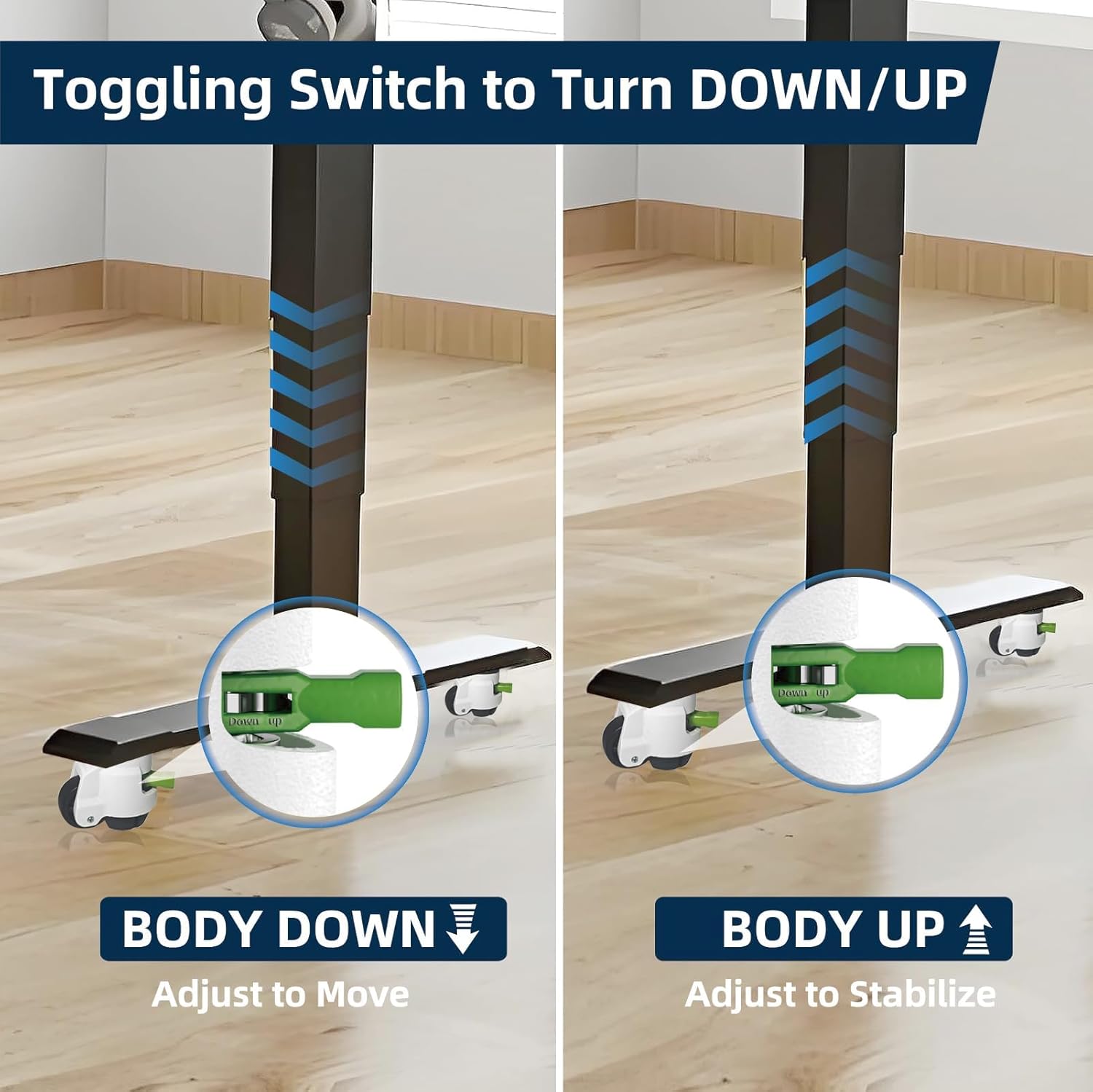 Heavy Duty Caster Wheels Set of 4, Leveling Stem Casters with Retractable Wheels 2200 Lbs Total Capacity, 1/2" & M12 Stem Sizes Adjustable with Ratchet Handle for Workbench, Machinery & Equipment