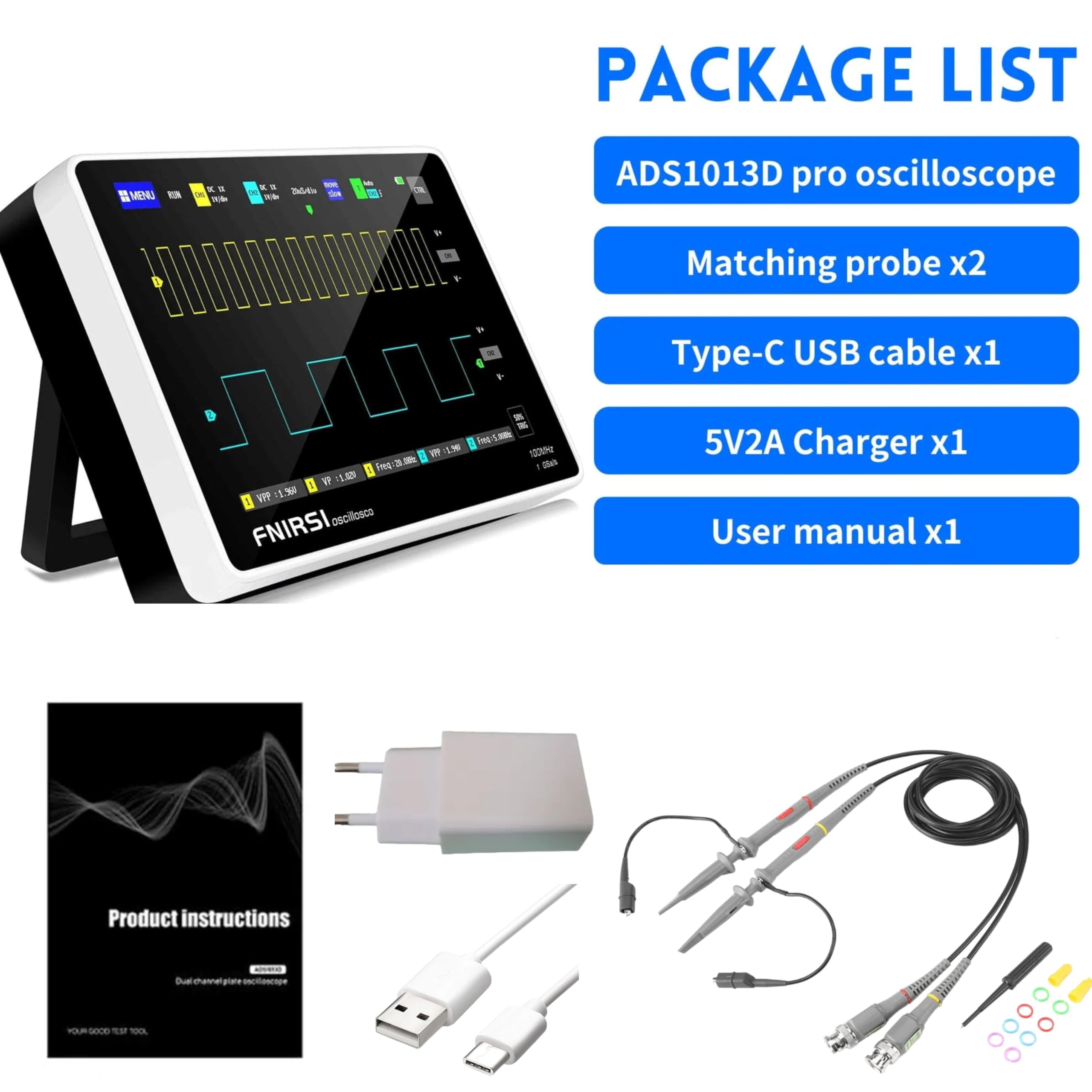 Yellow Tommy Tablet touch ScreenOscilloscope | 1013D | 7-inch Display | 2 Channel | 100M Bandwidth | 1GS/s Sampling Rate | 800×480 Resolution | - Image 4 thumbnail