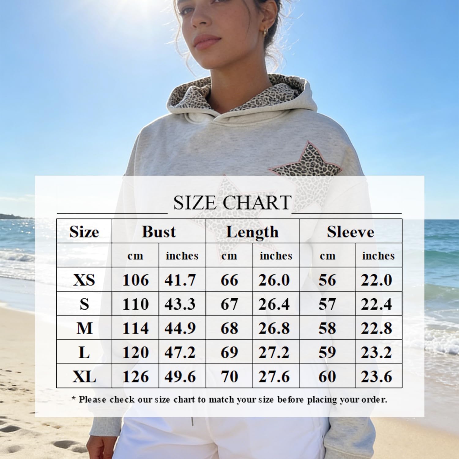 Pooyikoi Womens Oversized Leopard Star Graphic Hoodies Long Sleeve Hoodie Pullover Hooded Sweatshirt Aesthetic Hoodie - Image 6