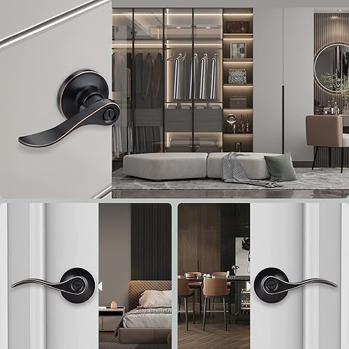 Miniatura 9 de EHOMEWARE Paquete de 1 manija de puerta dorada, manija de puerta interior de latón, manija de puerta de privacidad para dormitorio y baño, palanca