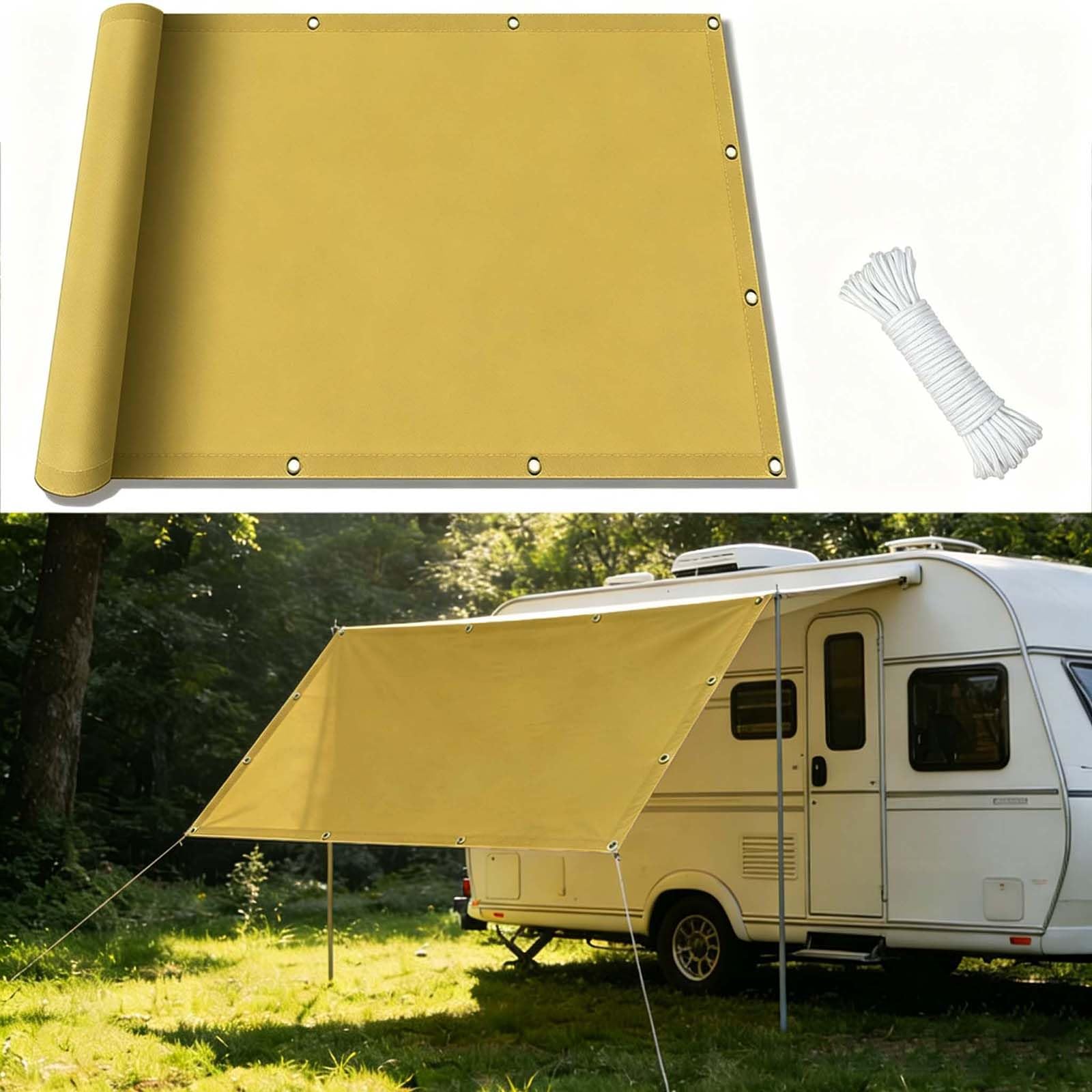 Tenda da Sole per Esterno 315 x 135 cm Protezione UV con Fune e Occhiellato Vela Ombreggiante Impermeabile Quadrato per Patio, Feste, Attività All'Aperto, Giallo sabbia
