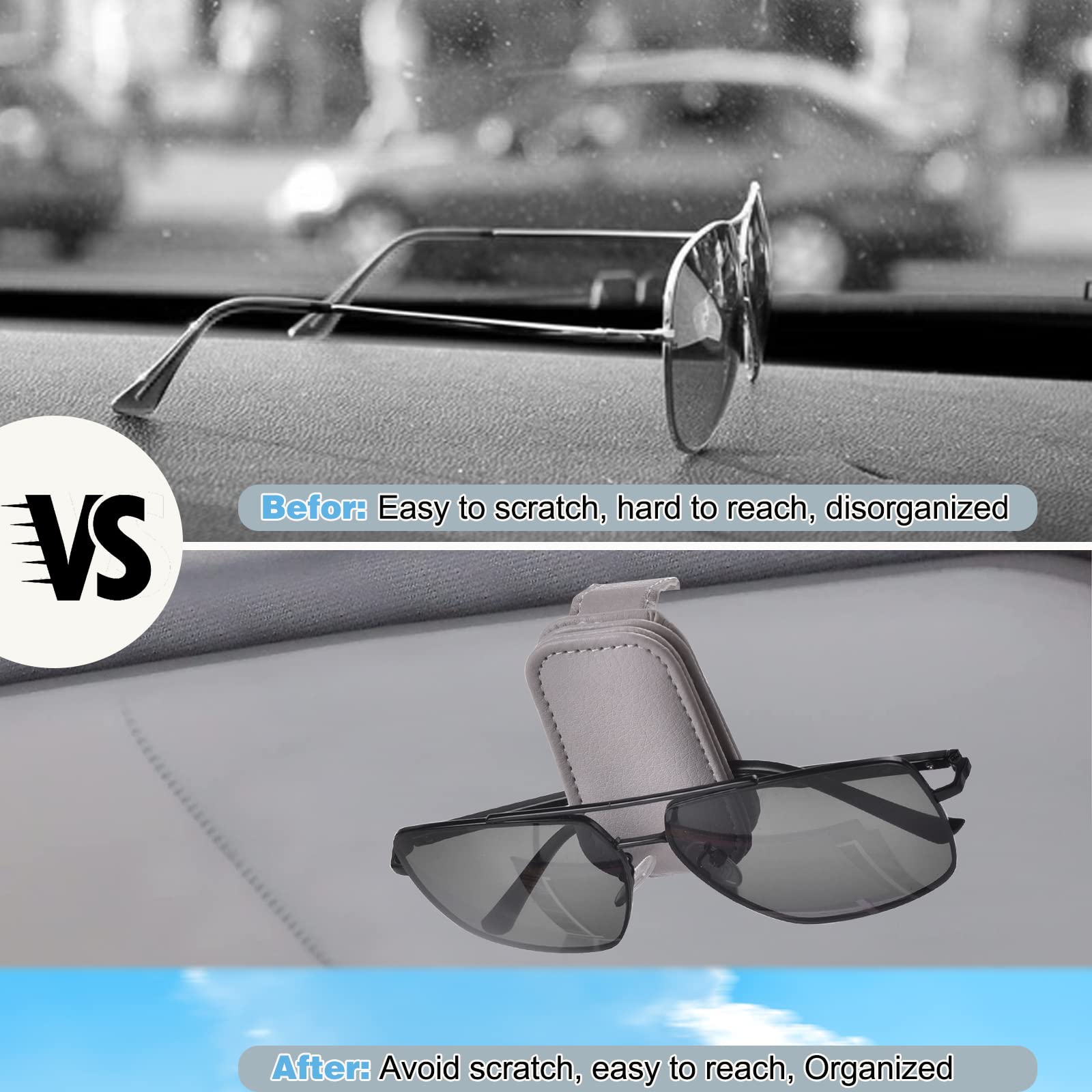 2 Stück Magnetische Leder Brillenhalterung Auto - Mit 4 Putztüchern Für Sonnenblende