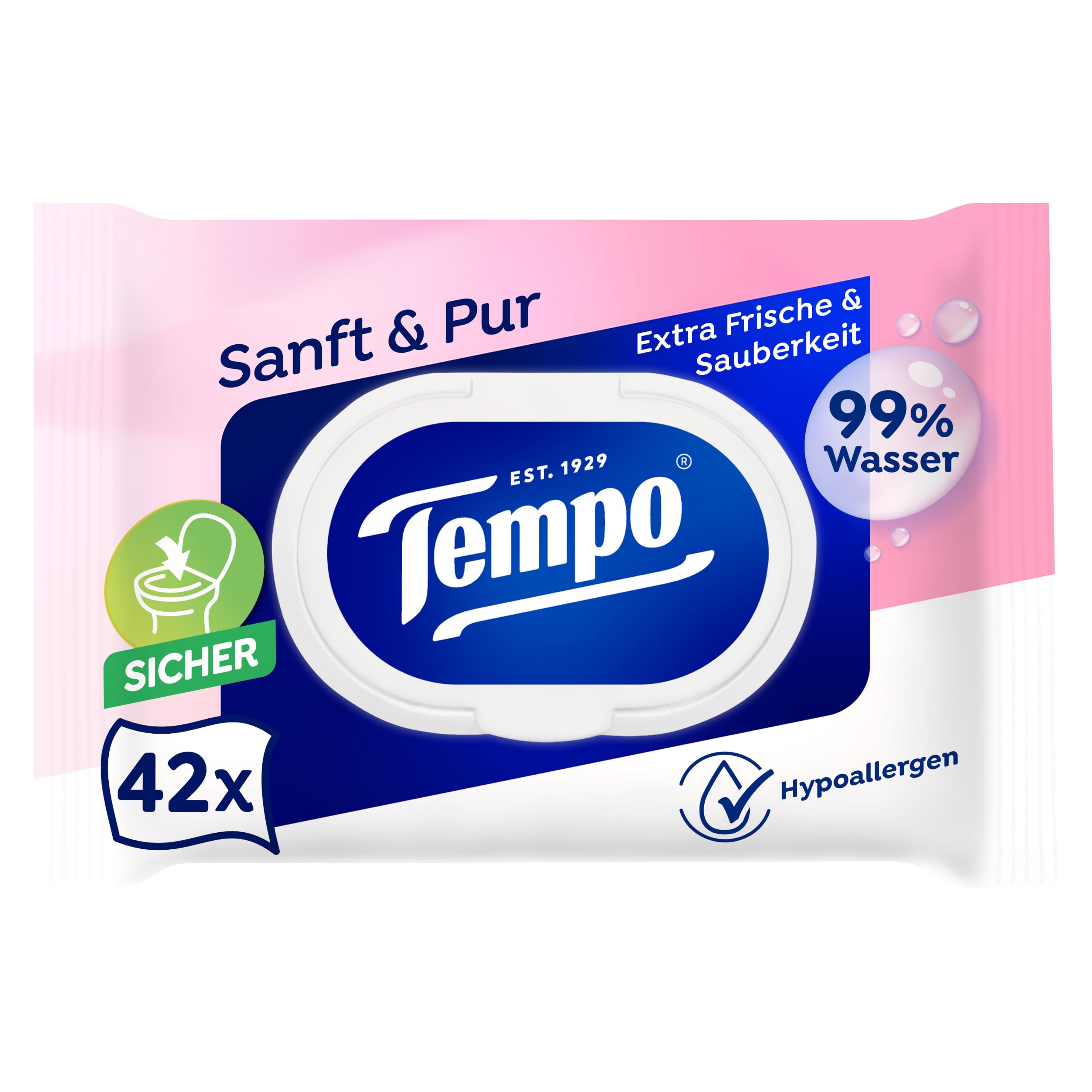 Tempo Feuchte Toilettentücher "Sanft & Pur" - Megapack - 16 Packungen mit je 42 Tüchern - Duo Packs - feuchtes Toilettenpapier… – Ansicht 2