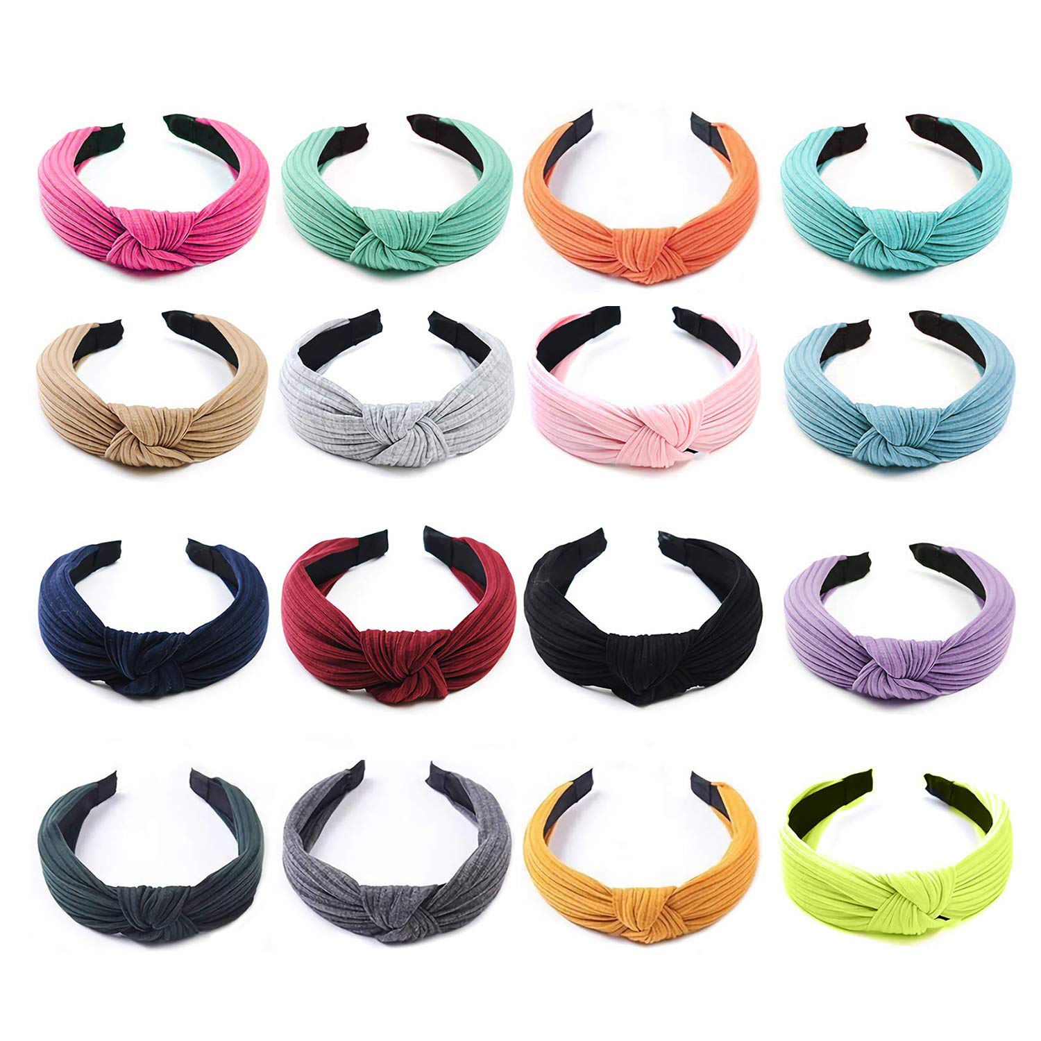 Kingrol 16 Pack Knot Turban Headbands, Anti-slip Hair Bands, Colorful Hair Accessories for Women and Girls (16-1)