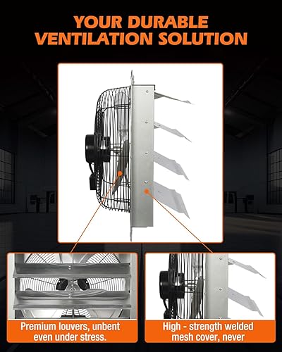 Miniatura 4 de JVO Ventilador de escape de obturador de 18 pulgadas, ventilador de pared de alta velocidad de 2600 CFM, cable de alimentación de 5.9 ft, persianas
