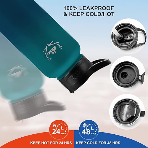 Miniatura 3 de Botellas de agua aisladas con popote NATURE PIONEOR - Botella de acero inoxidable al vacío de 32 onzas con soporteportadorfunda - Jarra de agua