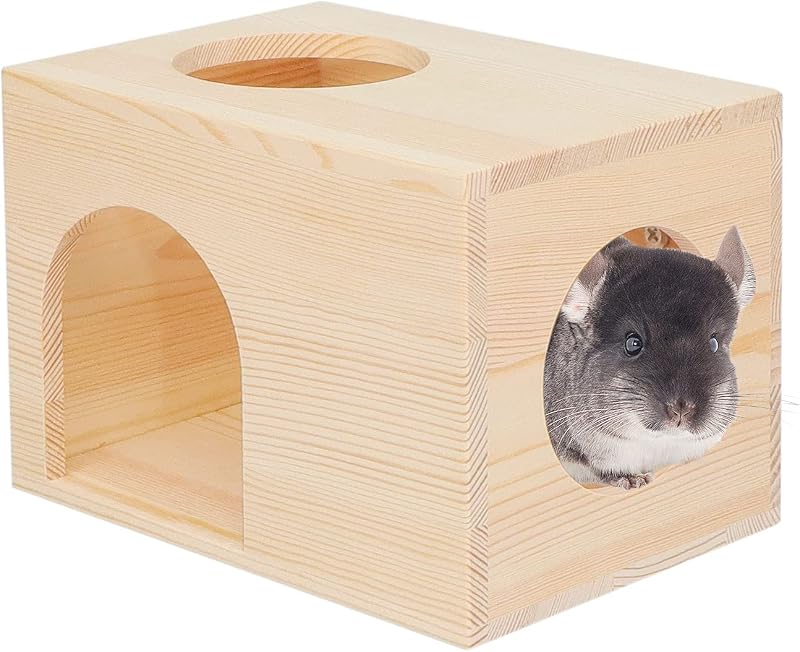 C-LIGHT Pet Chinchilla Hut Hideout Natural Wooden Small Animal Hideout for Chinchilla Squirrel Sugar Gliders (B)