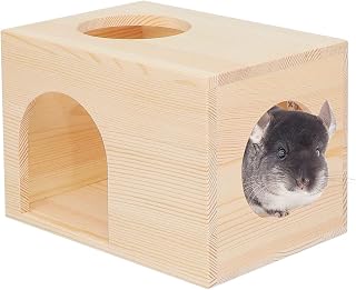 Pet Chinchilla Hut Hideout Natural Wooden Small Animal Hideout for Chinchilla Squirrel Sugar Gliders (B)