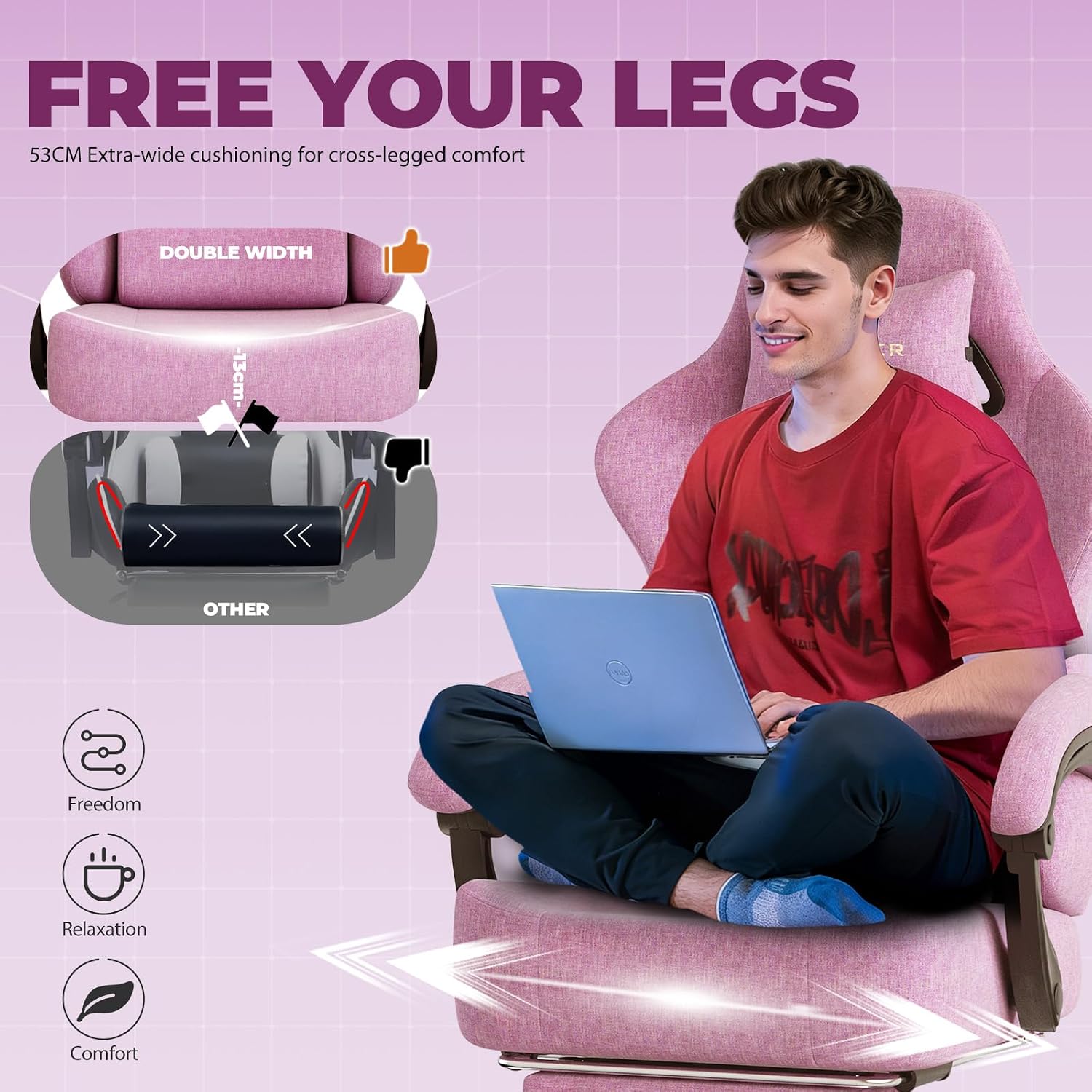 GTPLAYER Big and Tall Gaming Chair 400lbs Heavy Duty Office Chair with Foot Rest, High Back Pocket Spring Ergonomic Computer Chair for Adults, Wide Comfy Seated Cushion with Linkage Armrests, Pink image 5
