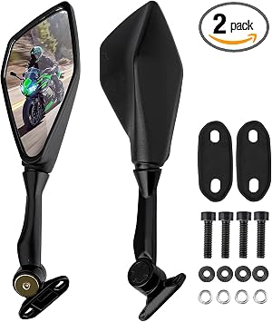 Motorcycle Rear View Mirrors for Kawasaki Ninja 400 300 650 500 250 ZX6R 636 EX400 EX300, 360 Rotating ABS Racing Side Mirror Replacement, Compatible with Ninja 2011-2025 Accessories