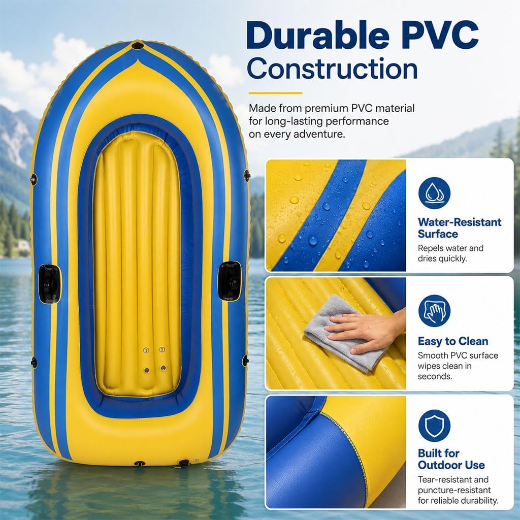 Kayak Inflable para 2 Personas, Barco De PVC con 4 Cámaras De Aire