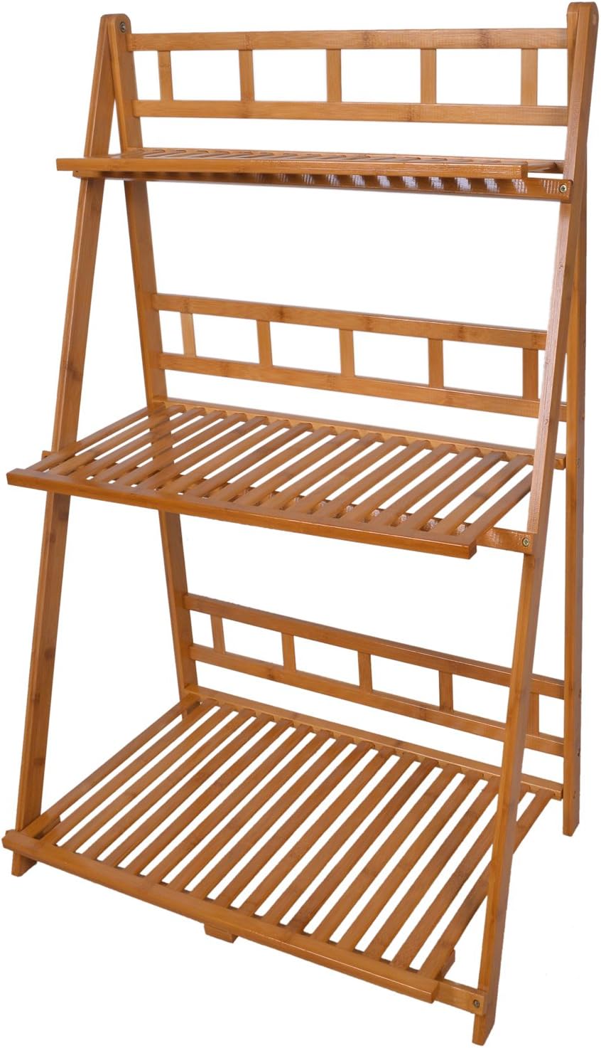 Bamboo Folding Three-Layer Plant Stand,Natural