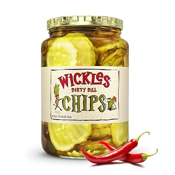 Wickles Pickles Dirty Dill Pickle Chips 6 Pack - Hot Pickles - Kosher Dill Pickle Chips - Extra Dirty, Super Spicy, Wickedly Delicious 24 oz. Jars