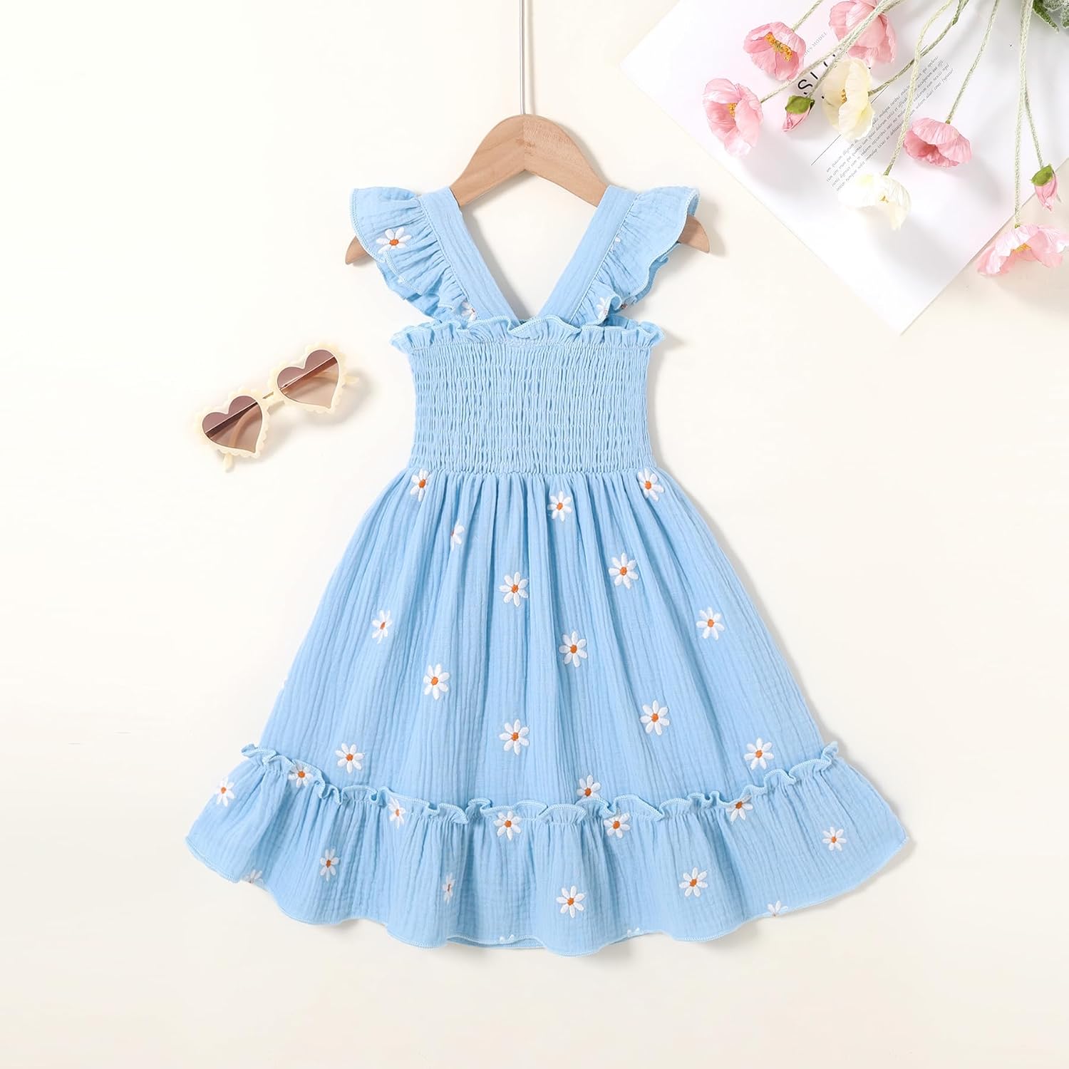 Toddler Baby Girls Dress Floral Embroidered Boho Sleeveless Beach Butterfly Sundress