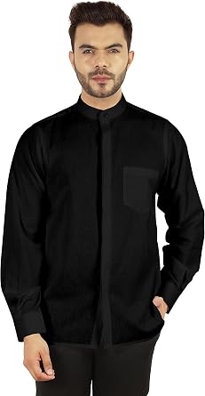 BESTMAN Solid Button-Down Shirt for Mens Chinese Collar Front Placket Formal Shirts