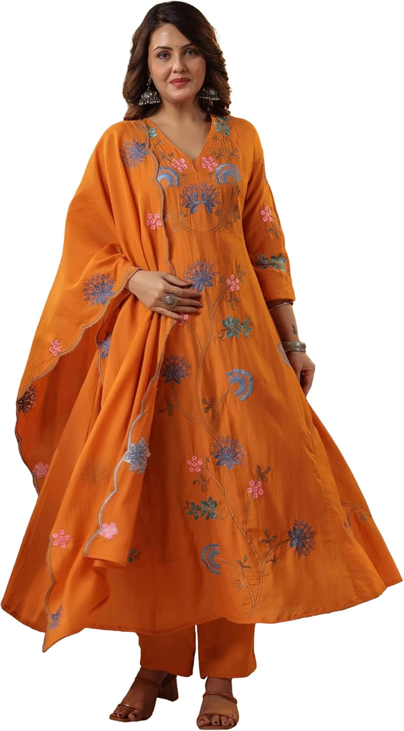 Partywear Embroidered Anarkali Kurti Pant Dupatta Set | Trendy Ethnic Wear Dress