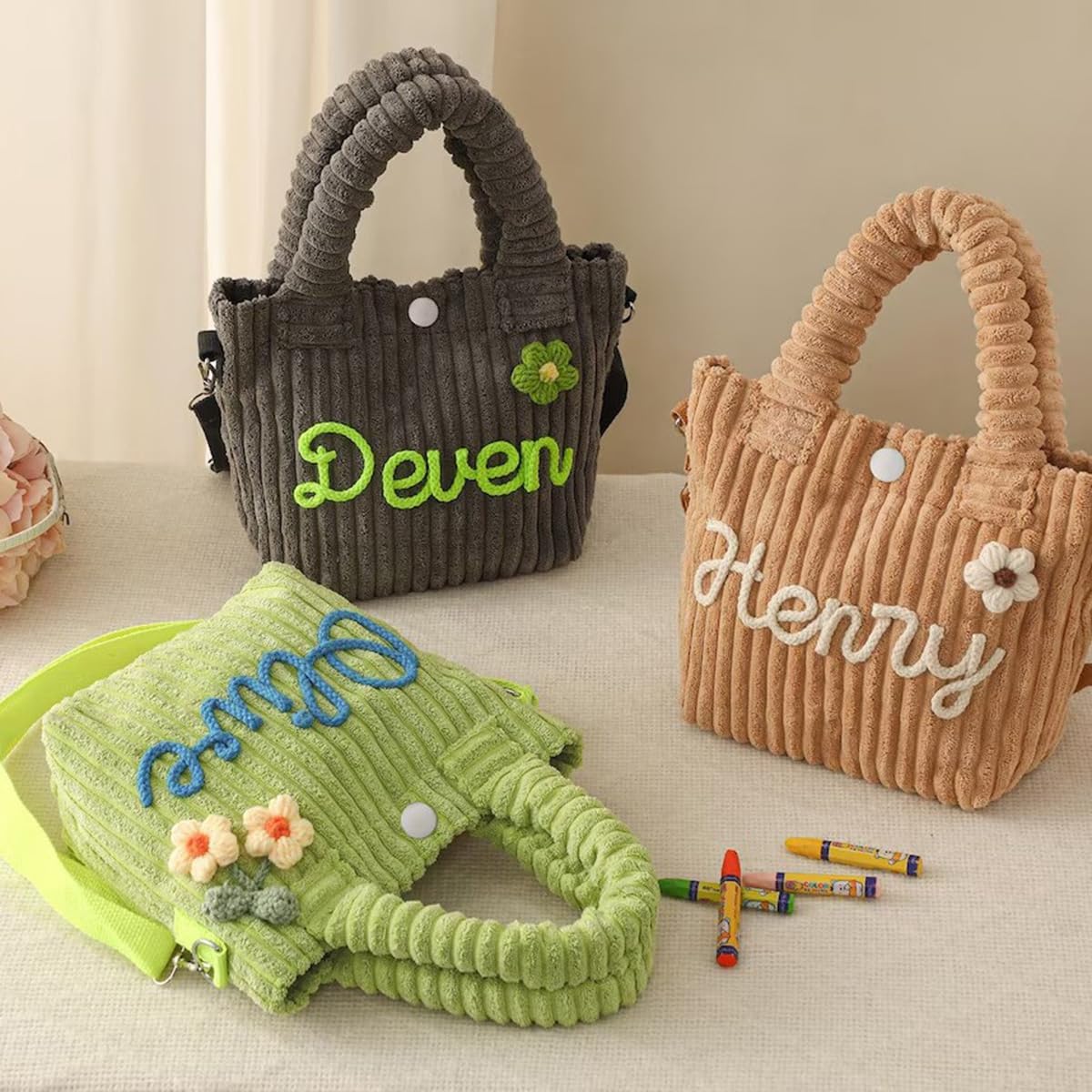 Personalized toddler crossbody bag, small corduroy purse for daycare, baby travel bag, preschool and birthday present