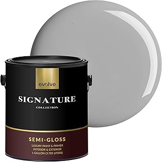 EVOLVE Signature Collection Luxury Interior Paint & Primer, Semi-Gloss Sheen (Stone Gray), 1 Gallon – Premium One-Coat Coverage, Low VOC, Low Odor, Washable Finish for Walls, Ceilings & Trim
