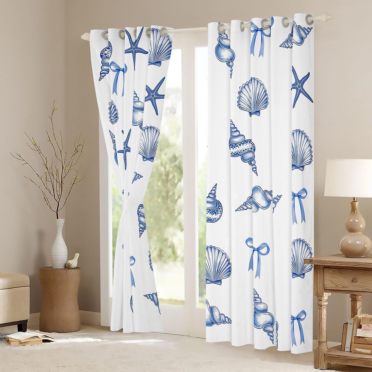 Homemissing Tende oscuranti Kawaii con fiocco blu per camera da letto e soggiorno, tonalità oceaniche, vita marina, mare, tenda oscurante per finestre, 2 pannelli 132 x 160 cm (larghezza x lunghezza)